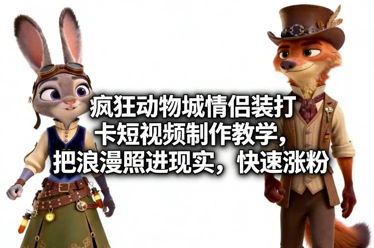疯狂动物城情侣装打卡短视频制作教学，把浪漫照进现实，快速涨粉-瀚宇网创