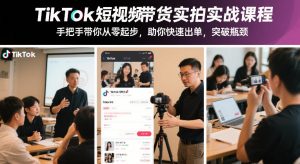 TikTok短视频带货实拍实战课程，手把手带你从零起步，助你快速出单，突破瓶颈-瀚宇网创