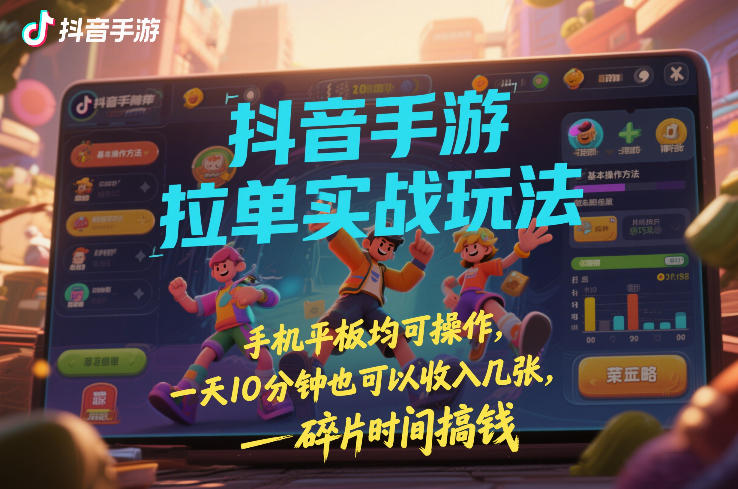 抖音手游拉单实战玩法，手机平板均可操作，一天10分钟也可以收入几张，碎片时间搞钱【揭秘】-瀚宇网创