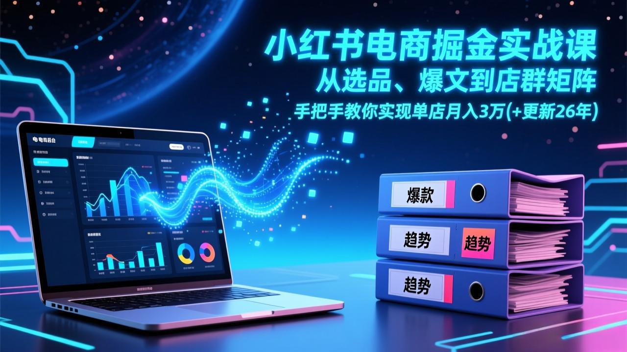 小红书电商掘金实战课，从选品、爆文到店群矩阵，手把手教你实现单店月入3万+(更新26年-瀚宇网创