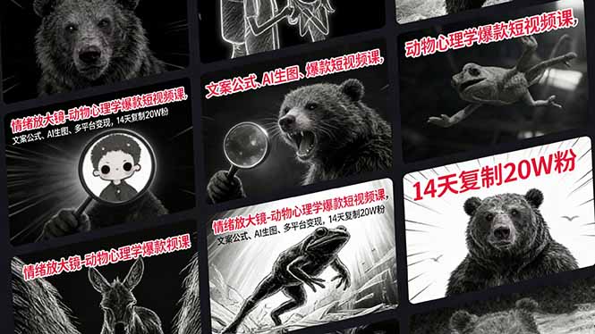 情绪放大镜-动物心理学爆款短视频课，文案公式、AI生图、多平台变现，14天复制20W粉-瀚宇网创