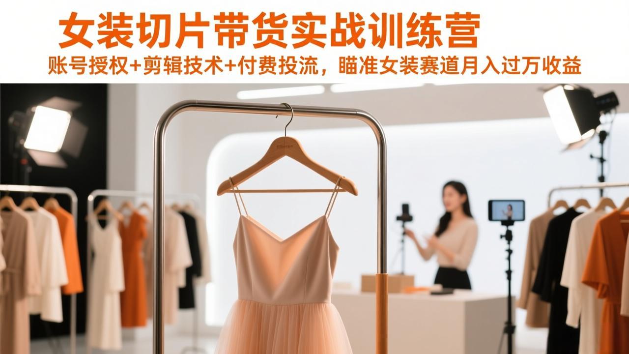 女装切片带货实战训练营，账号授权+剪辑技术+付费投流，瞄准女装赛道月入过万收益-瀚宇网创