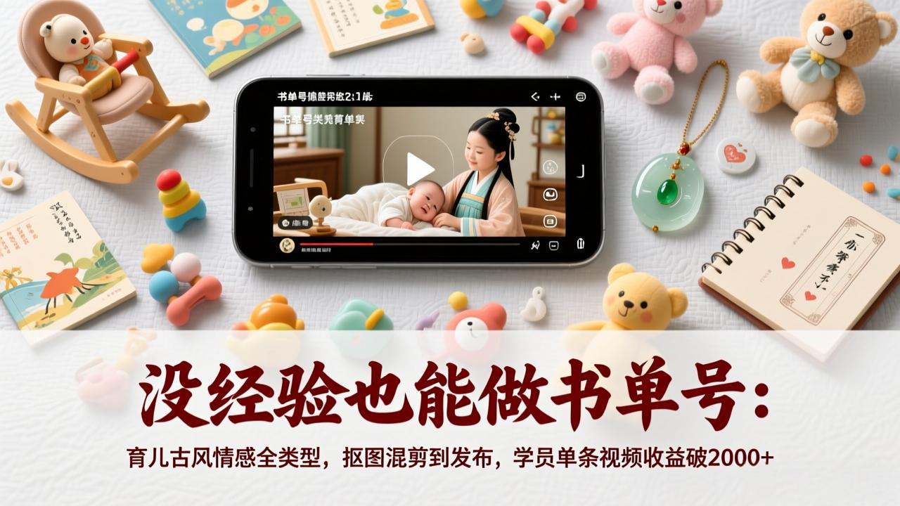 没经验也能做书单号：育儿古风情感全类型，抠图混剪到发布，学员单条视频收益破2000+-瀚宇网创