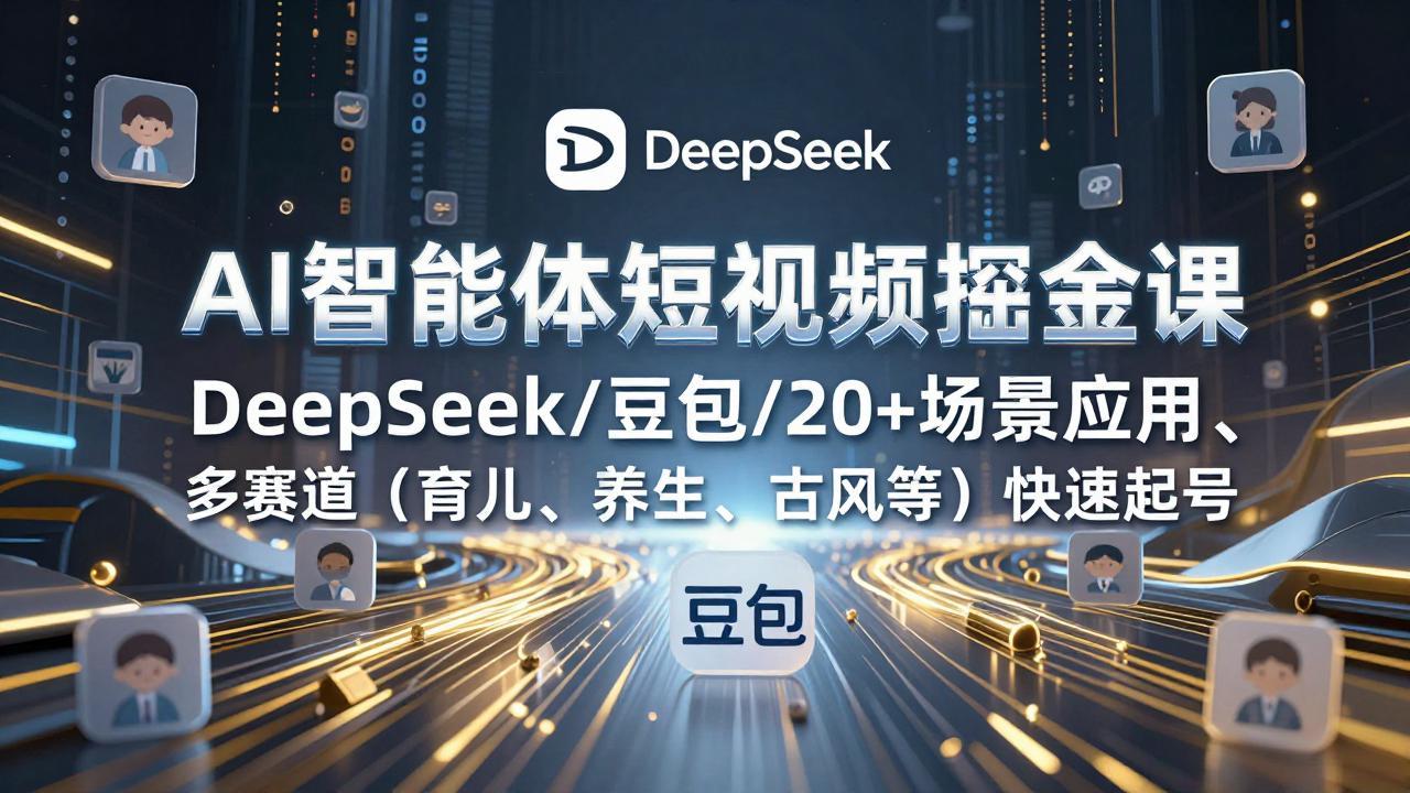 AI智能体短视频掘金课，DeepSeek/豆包/20+场景应用、多赛道(育儿、养生、古风等-瀚宇网创