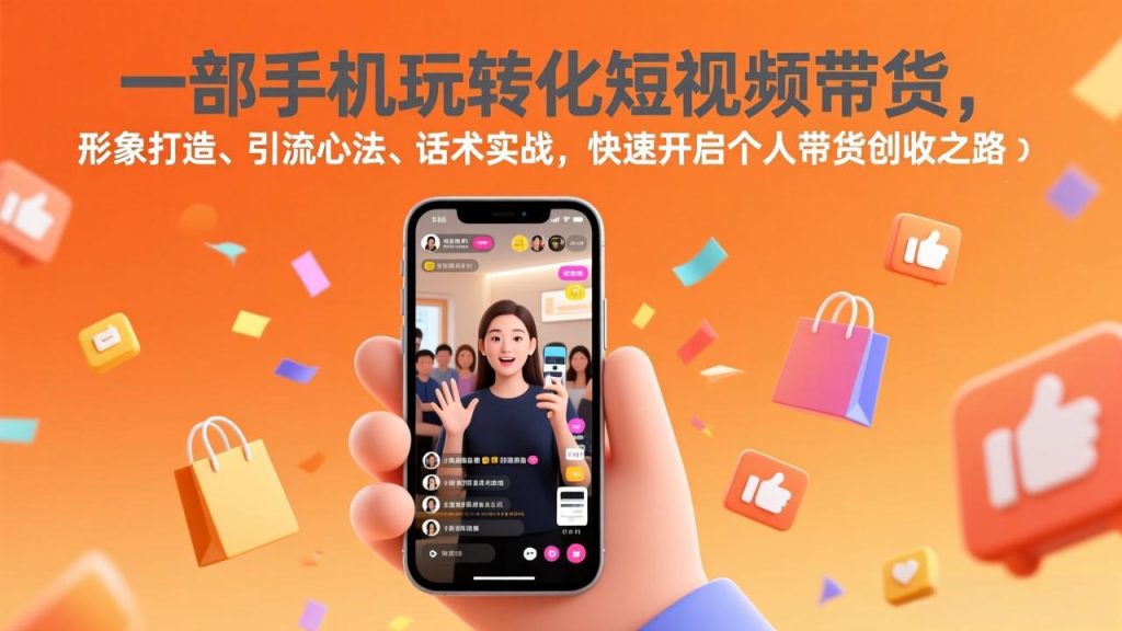 一部手机玩转化短视频带货，形象打造、引流心法、话术实战，快速开启个人带货创收之路-瀚宇网创