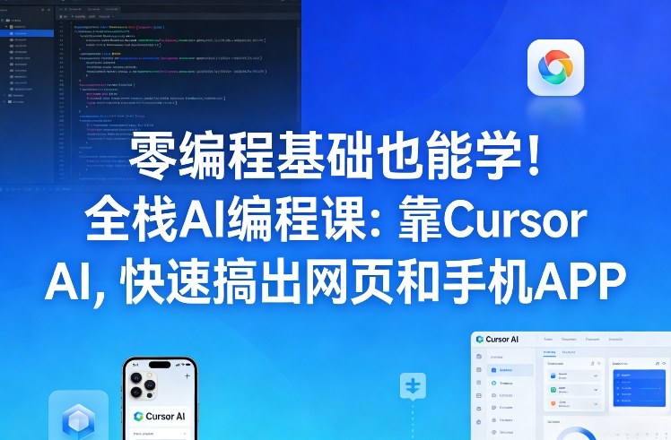 零编程基础也能学！全栈AI编程课：靠Cursor AI，快速搞出网页和手机APP-瀚宇网创
