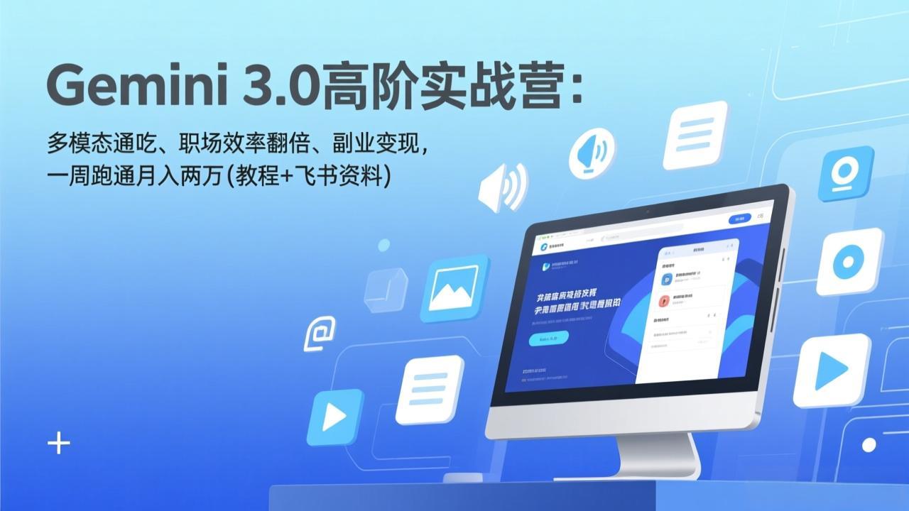 Gemini 3.0高阶实战营：多模态通吃、职场效率翻倍、副业变现，一周跑通月入两万(教程+飞书资料-瀚宇网创