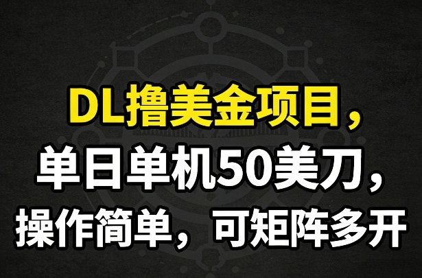 DL撸美金项目，单日单机50美刀，操作简单，可矩阵多开-瀚宇网创