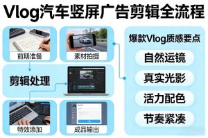 Vlog感觉汽车竖屏广告剪辑脚本全流程，拿捏爆款Vlog质感-瀚宇网创