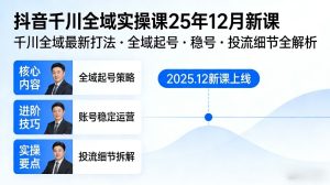 抖音千川全域全域实操课25年12月新课，千川全域最新打法，全域起号，稳号，投流细节全部都有-瀚宇网创