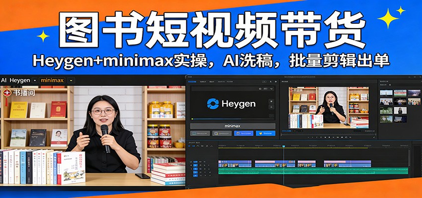 图片[1]-图书短视频带货：Heygen+minimax实操，AI洗稿 ，批量剪辑出单-瀚宇网创