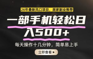 26年居家副业首选，一部手机轻松日入500+，长期稳定可做-瀚宇网创
