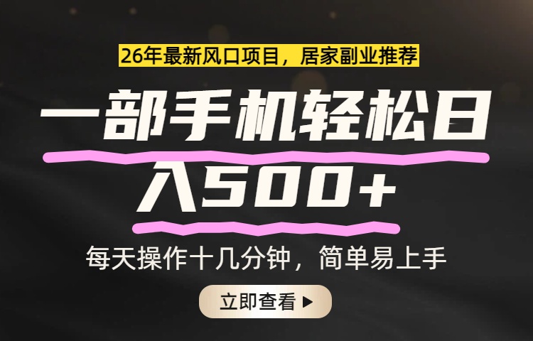 26年居家副业首选，一部手机轻松日入500+，长期稳定可做-瀚宇网创
