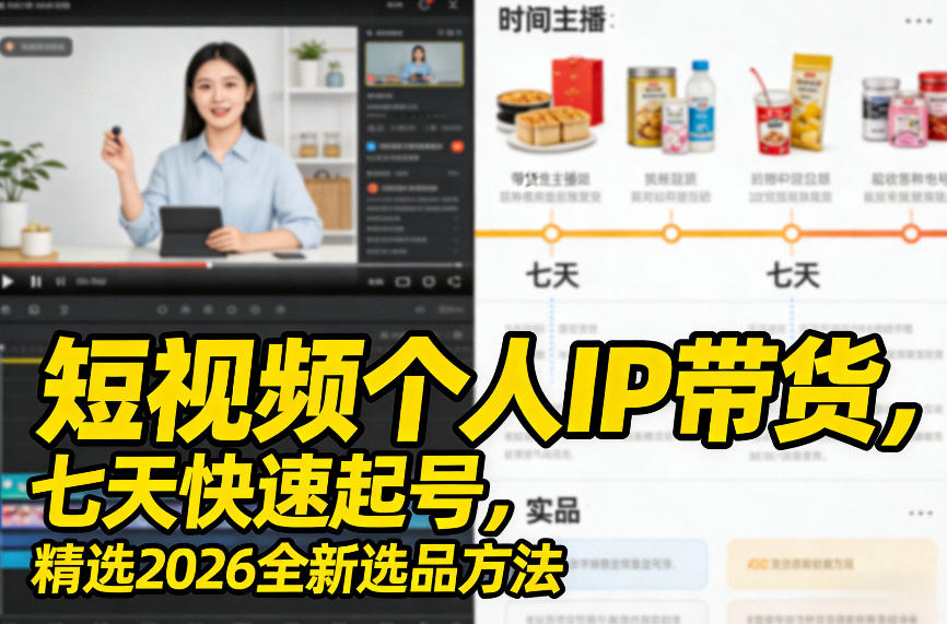 短视频个人IP带货，七天快速起号，精选2026全新选品方法-瀚宇网创