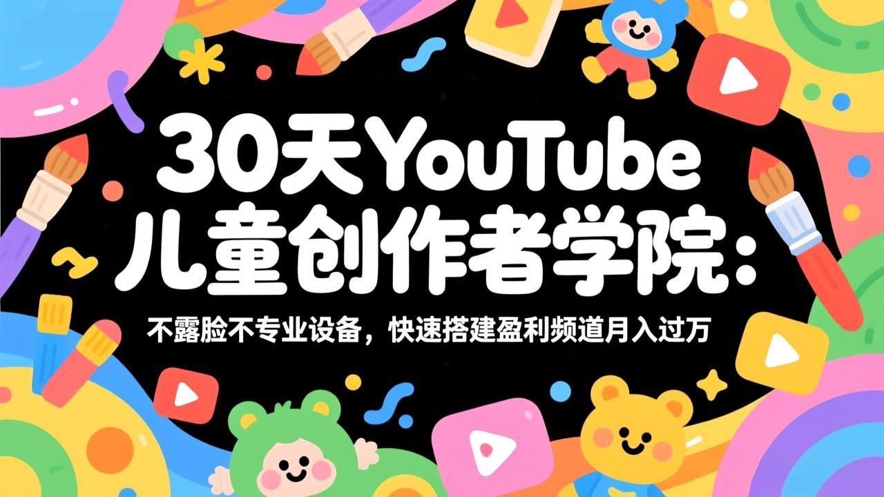 30天YouTube儿童创作者学院：不露脸不专业设备，快速搭建盈利频道月入过万-瀚宇网创