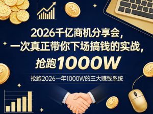 2026千亿商机分享会,一次真正带你下场搞钱的实战,抢跑2026一年1000W的三大賺钱系统-瀚宇网创