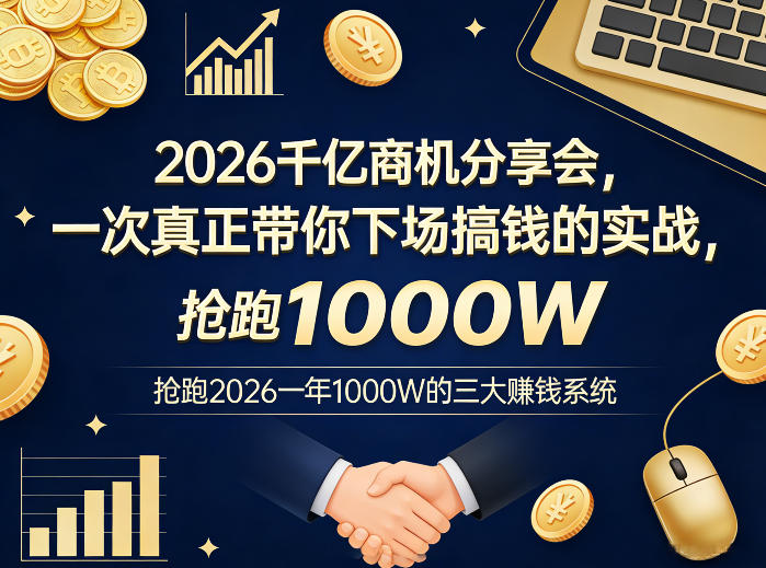 2026千亿商机分享会,一次真正带你下场搞钱的实战,抢跑2026一年1000W的三大賺钱系统-瀚宇网创