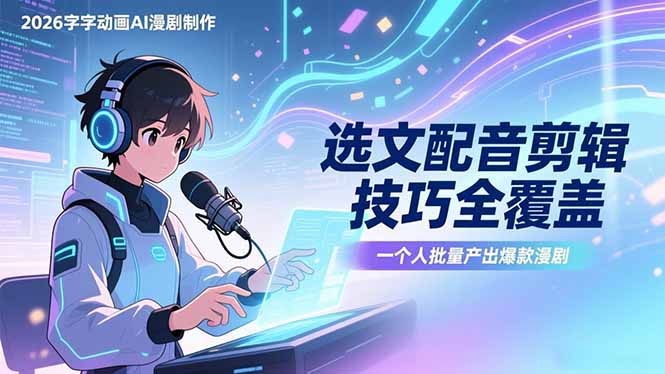 2026字字动画AI漫剧制作-1期,选文配音剪辑技巧全覆盖,一个人就能批量产出爆款漫剧-瀚宇网创