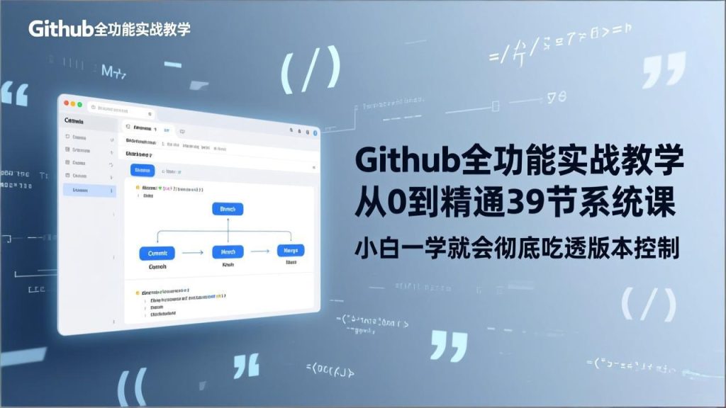 GitHub-全功能实战教学,从0到精通39节系统课,小白一学就会彻底吃透版本控制-瀚宇网创