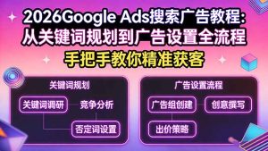 2026Google Ads搜索广告教程：从关键词规划到广告设置全流程，手把手教你精准获客-瀚宇网创