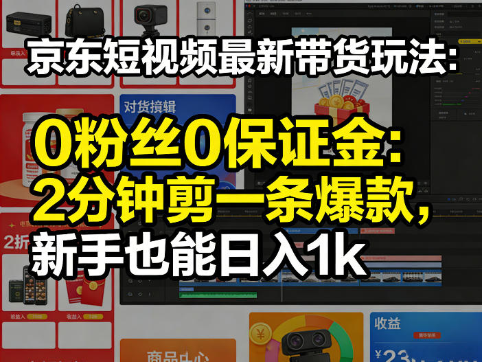 京东短视频最新带货玩法,0粉丝0保证金,2分钟剪一条爆款,新手也能日入1k+【揭秘】-瀚宇网创