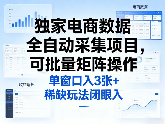 独家电商数据全自动采集项目,可批量矩阵操作,单窗口日入3张+,稀缺玩法闭眼入【揭秘】-瀚宇网创