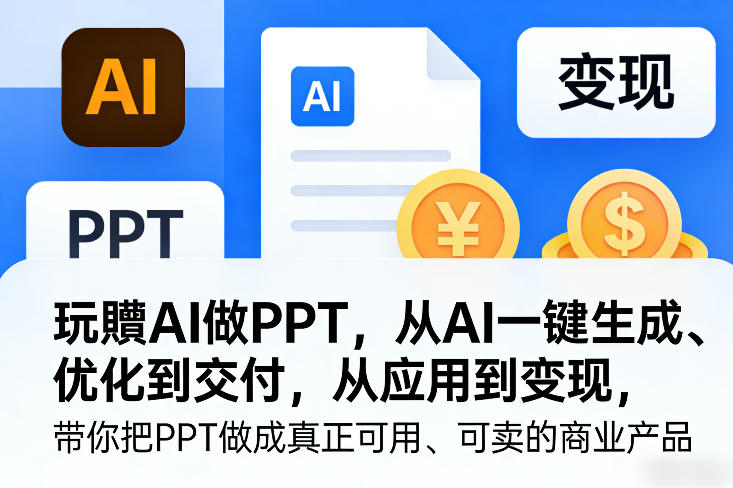 玩賺AI做PPT，从AI一键生成、优化到交付，从应用到变现，带你把PPT做成真正可用、可卖的商业产品-瀚宇网创