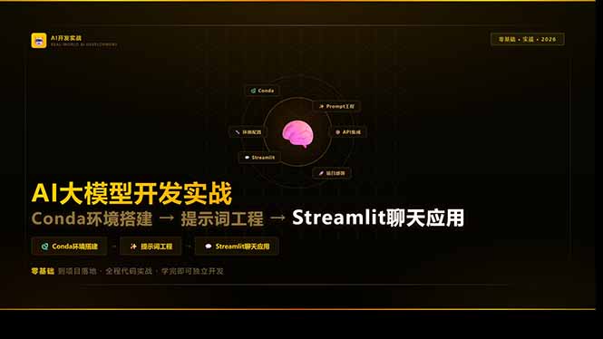 AI大模型开发实战:Conda环境搭建→提示词工程→Streamlit聊天应用,零基础到项目落地-瀚宇网创
