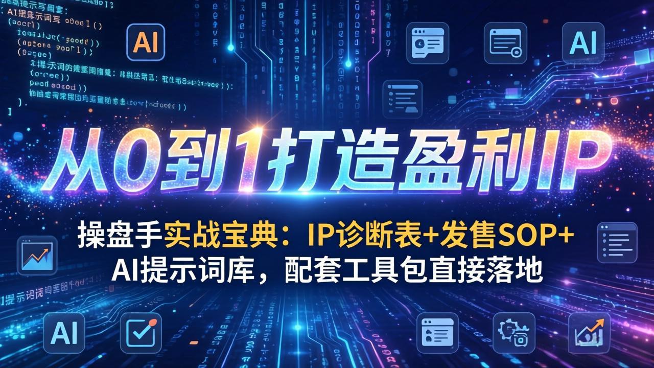 操盘手实战宝典:IP诊断表+发售SOP+AI提示词库,配套工具包直接落地,从0到1打造盈利IP-瀚宇网创
