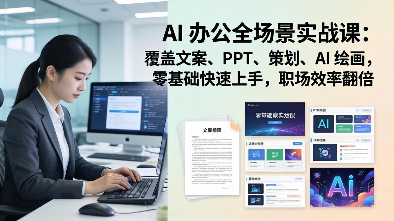 AI 办公全场景实战课:覆盖文案、PPT、策划、AI 绘画,零基础快速上手,职场效率翻倍-瀚宇网创