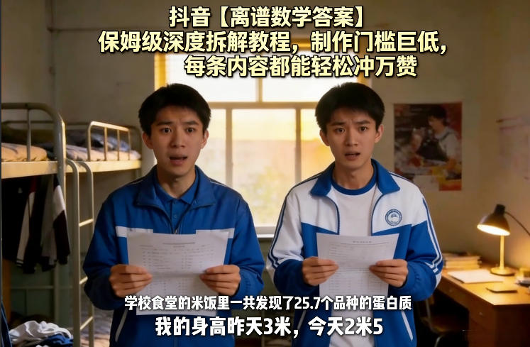 抖音【离谱数学答案】保姆级深度拆解教程，制作门槛巨低，每条内容都能轻松冲万赞，附详细步骤-瀚宇网创