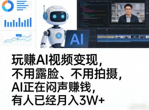 玩賺AI视频变现，不用露脸、不用拍摄，AI正在闷声賺钱，有人已经月入3W+-瀚宇网创