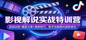 影视解说实战特训营：底层运营+爆款文案+独家技巧，新手也能做抖音影视号-瀚宇网创