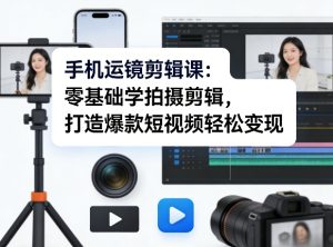 手机运镜剪辑课：零基础学拍摄剪辑，打造爆款短视频轻松变现-瀚宇网创