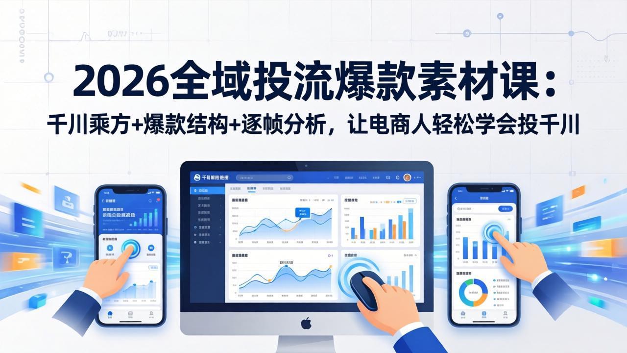 2026全域投流爆款素材课：千川乘方+爆款结构+逐帧分析，让电商人轻松学会投千川-瀚宇网创