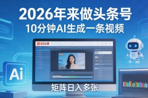 2026年来做头条号,10分钟AI生成一条视频,矩阵日入多张-瀚宇网创