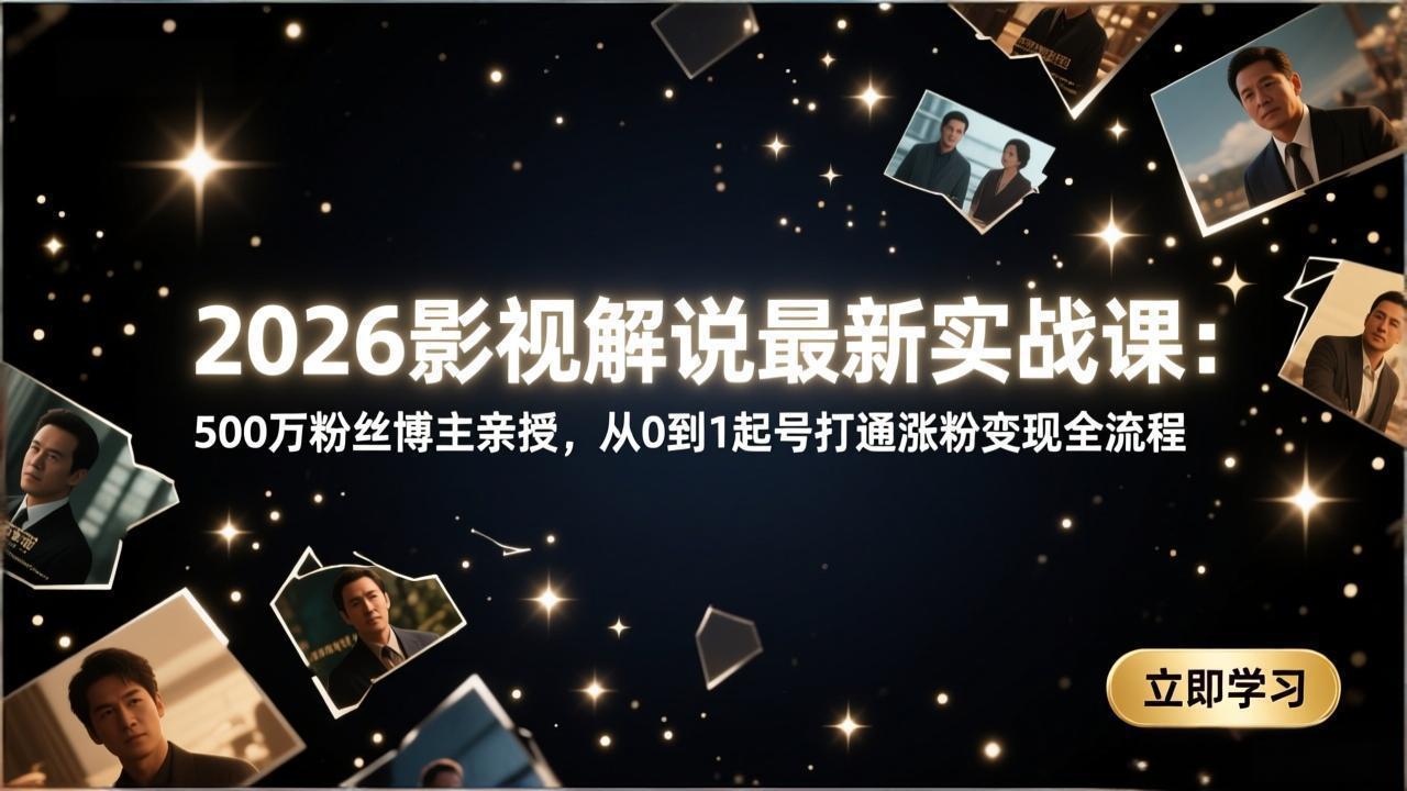 2026影视解说最新实战课:500万粉丝博主亲授,从0到1起号打通涨粉变现全流程-瀚宇网创