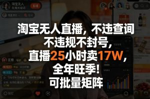 淘宝无人直播，不违规不封号，直播25小时卖17W，全年旺季！可批量矩阵【揭秘】-瀚宇网创