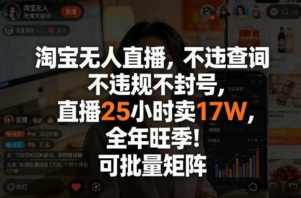 淘宝无人直播，不违规不封号，直播25小时卖17W，全年旺季！可批量矩阵【揭秘】-瀚宇网创