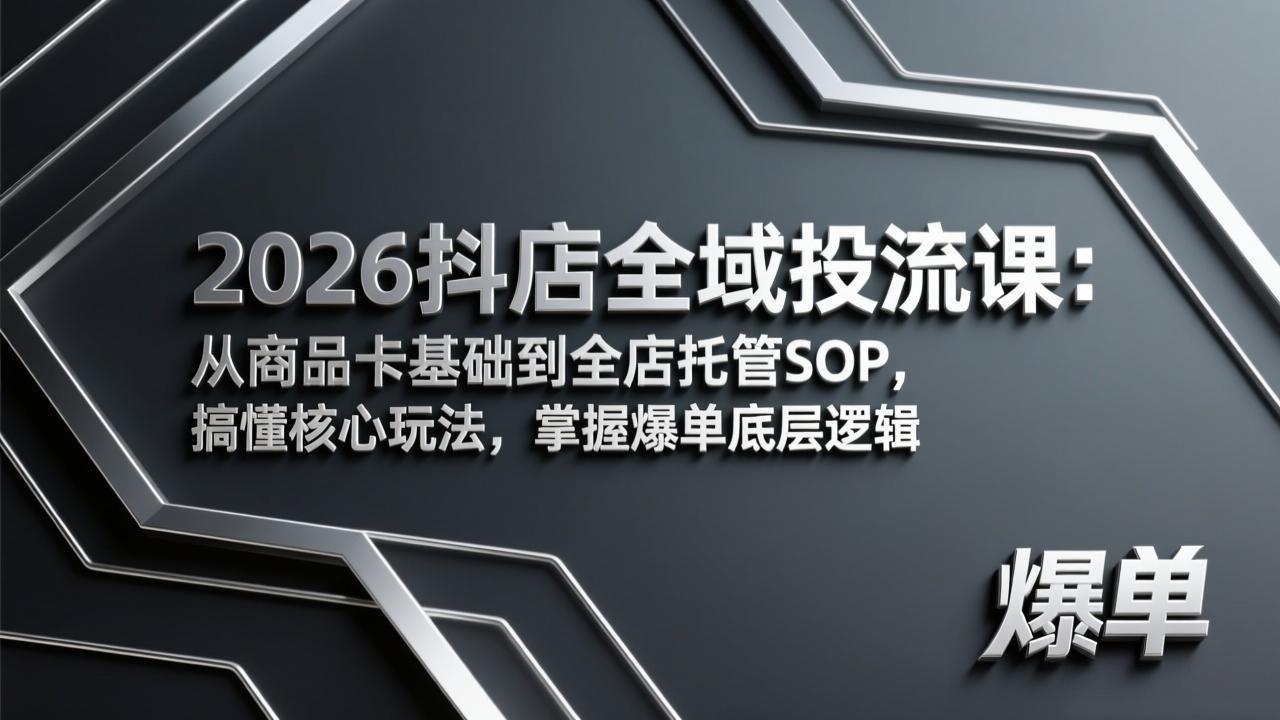 2026抖店全域投流课:从商品卡基础到全店托管SOP,搞懂核心玩法,掌握爆单底层逻辑-瀚宇网创