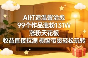 AI打造温馨治愈，99个作品涨粉131W，涨粉天花板，收益直接拉满，橱窗带货轻松玩转-瀚宇网创