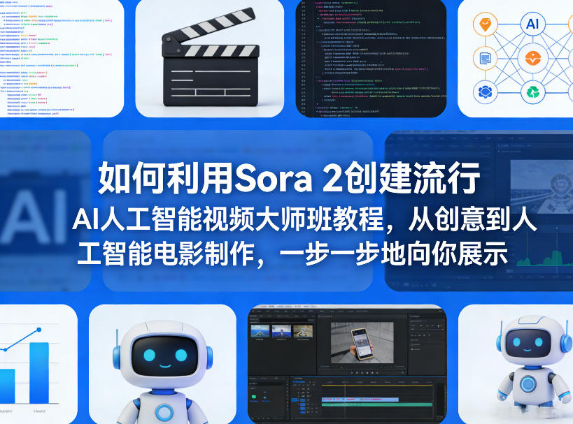 如何利用Sora 2创建流行AI人工智能视频大师班教程，从创意到人工智能电影制作，一步一步地向你展示-瀚宇网创