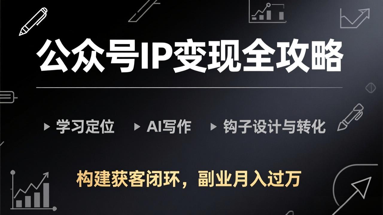 公众号IP变现全攻略-更新,学习定位、AI写作、钩子设计与转化,构建获客闭环,副业月入过万-瀚宇网创