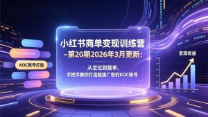 小红书商单变现训练营-第20期26年3月更新：从定位到接单，手把手教你打造能接广告的KOC账号-瀚宇网创