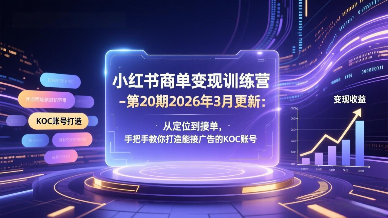 小红书商单变现训练营-第20期26年3月更新：从定位到接单，手把手教你打造能接广告的KOC账号-瀚宇网创
