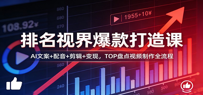 排名视界爆款打造课：AI文案+配音+剪辑+变现，TOP盘点视频制作全流程-瀚宇网创