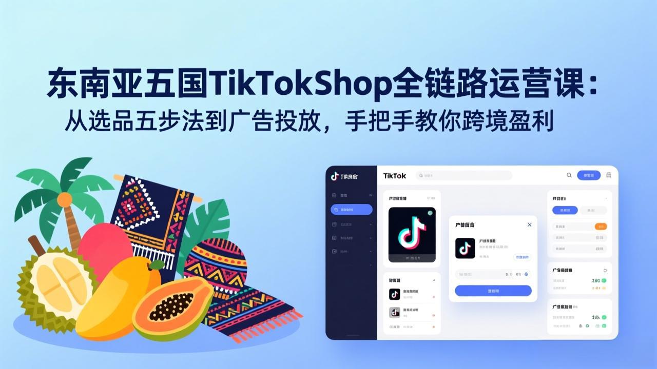 东南亚五国TikTok Shop全链路运营课:从选品五步法到广告投放,手把手教你跨境盈利-瀚宇网创