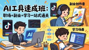 AI工具速成班：职场+副业+学习一站式通关，20+爆款类型+剪映技巧+抖音算法，0基础快速上手-瀚宇网创