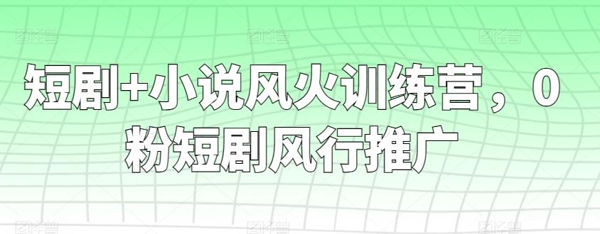 短剧+小说风火训练营，0粉短剧风行推广-瀚宇网创