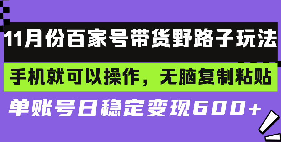 百家号带货野路子玩法 手机就可以操作，无脑复制粘贴 单账号日稳定变现…-瀚宇网创